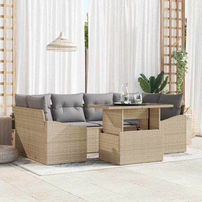 Conjunto de sofá de jardín 7 pcs Beige Poliratán