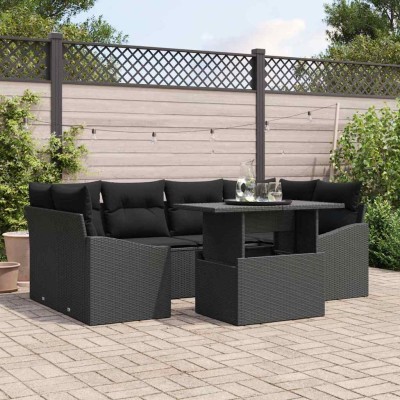 Conjunto de sofá de jardín 7 pcs Negro Poliratán