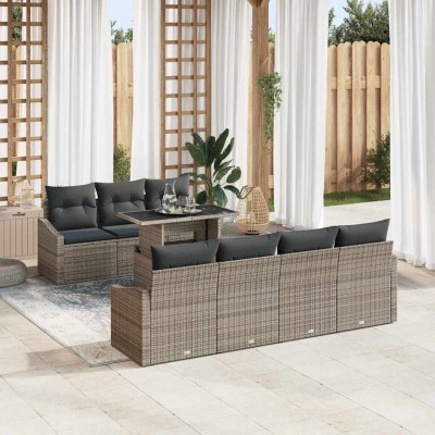 Conjunto de sofá de jardín 8 pcs Gris Poliratán