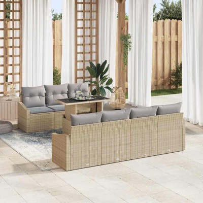 Conjunto de sofá de jardín 8 pcs Beige Poliratán