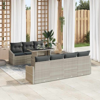Conjunto de sofá de jardín 8 pcs Gris Claro Poliratán