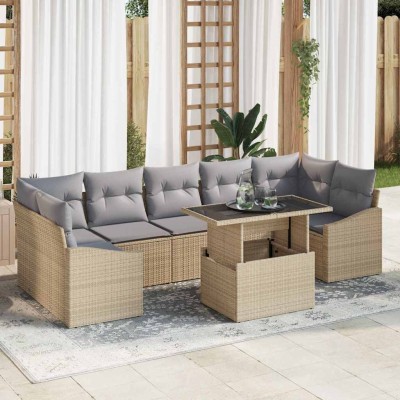 Conjunto de sofá de jardín 8 pcs Beige Poliratán