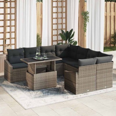 Conjunto de sofá de jardín 9 pcs Gris Poliratán