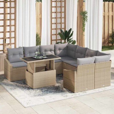 Conjunto de sofá de jardín 9 pcs Beige Poliratán