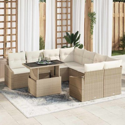 Conjunto de sofá de jardín 9 pcs Beige Poliratán