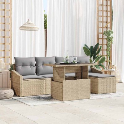 Conjunto de sofá de jardín con cojín 6 pcs Beige y Gris Claro
