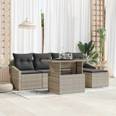 Conjunto de sofá de jardín 6 pcs Gris Claro y Gris Oscuro