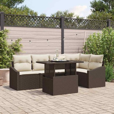 Conjunto de sofá de jardín con cojín 6 pcs Marrón y crema