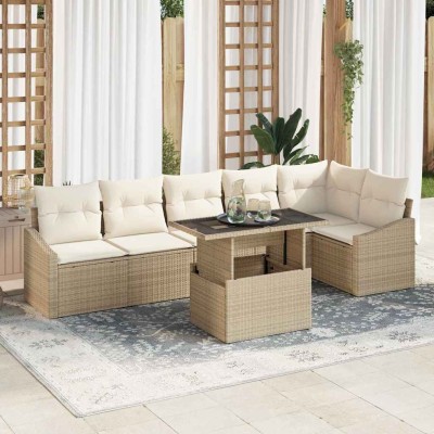 Conjunto de sofá de jardín 7 pcs Beige y Crema 100 x 55 x 73 cm
