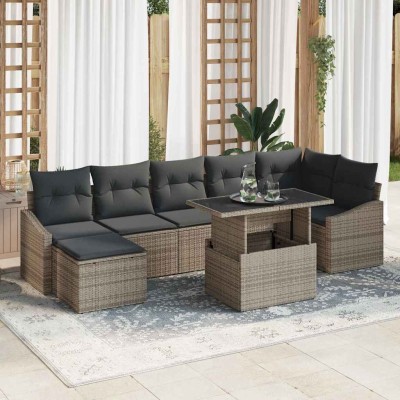Conjunto de sofá de jardín con cojín 8 pcs Gris