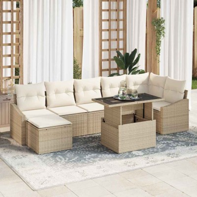 Conjunto de sofá de jardín con cojín 8 pcs Beige y Crema