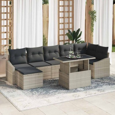 Conjunto de sofá de jardín 8 pcs Gris Claro y Gris Oscuro