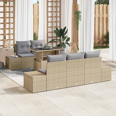 Conjunto de sofá de jardín con cojín 6 pcs Beige y Gris Claro