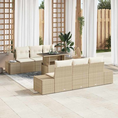 Conjunto de sofá de jardín 7 pcs Beige y Crema 100 x 55 x 73 cm