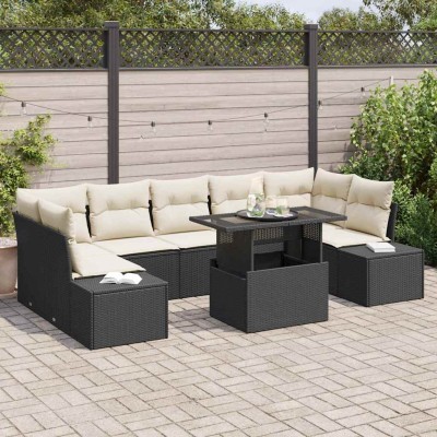 Conjunto de sofá de jardín 8 pcs Negro y crema 100 x 55 x 73 cm