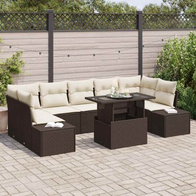Conjunto de sofá de jardín con cojín 8 pcs Marrón y crema