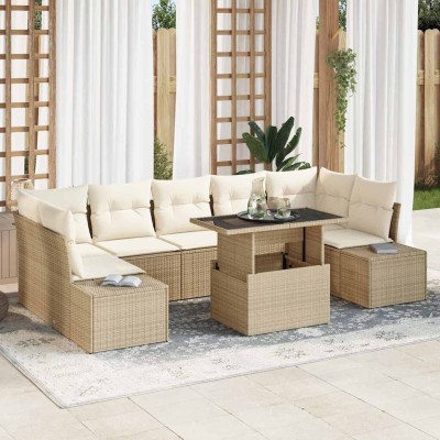 Conjunto de sofá de jardín 8 pcs Beige y Crema 100 x 55 x 73 cm