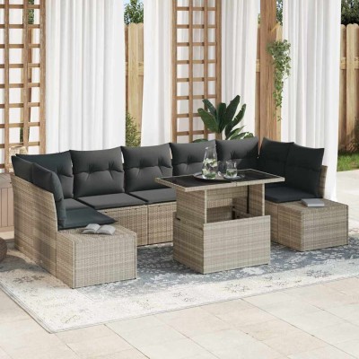 Conjunto de sofá de jardín 8 pcs Gris Claro y Gris Oscuro