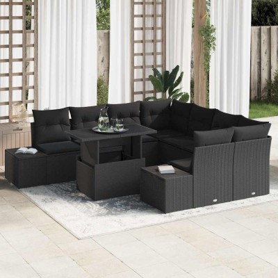 Conjunto de sofá de jardín 9 pcs Negro 100 x 55 x 73 cm