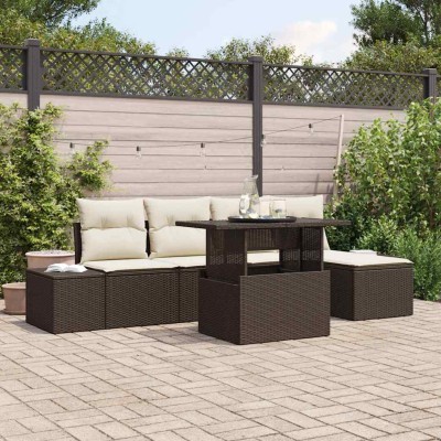 Conjunto de sofá de jardín 6 pcs Marrón Poliratán