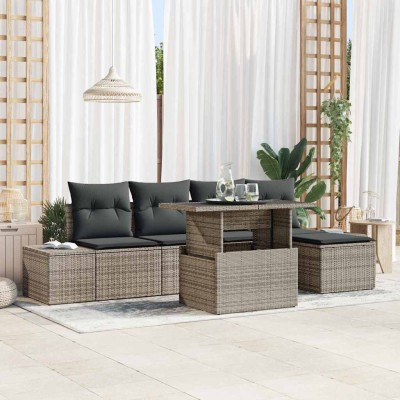 Conjunto de sofá de jardín 6 pcs Gris Poliratán