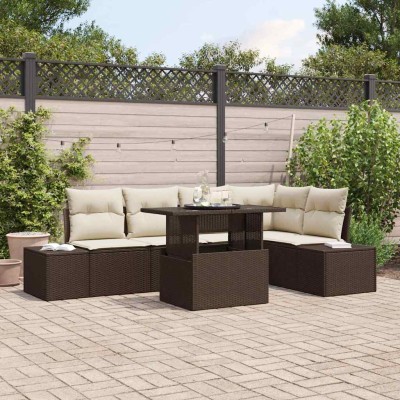Conjunto de sofá de jardín 6 pcs Marrón Poliratán