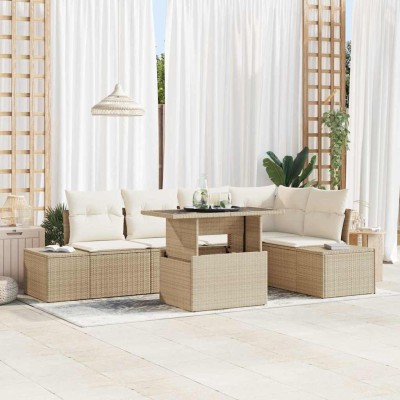 Conjunto de sofá de jardín 6 pcs Beige Poliratán