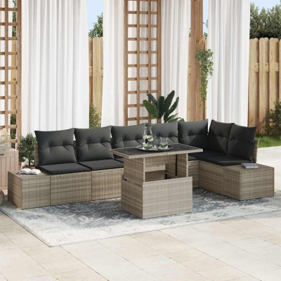 Conjunto de sofá de jardín 7 pcs Gris Claro Poliratán