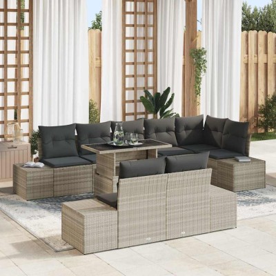 Conjunto de sofá de jardín 9 pcs Gris Claro Poliratán