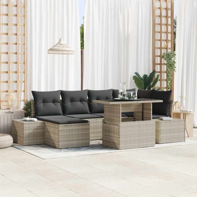 Conjunto de sofá de jardín 7 pcs Gris Claro Poliratán