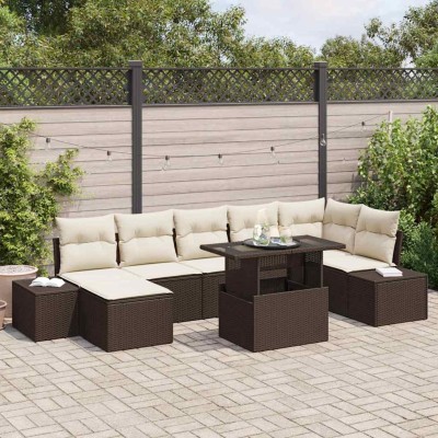 Conjunto de sofá de jardín 8 pcs Marrón Poliratán