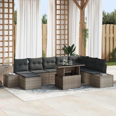 Conjunto de sofá de jardín 9 pcs Gris Poliratán