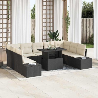 Conjunto de sofá de jardín 10 pcs Negro Poliratán