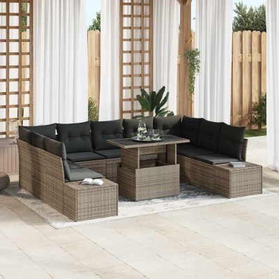 Conjunto de sofá de jardín 10 pcs Gris Poliratán