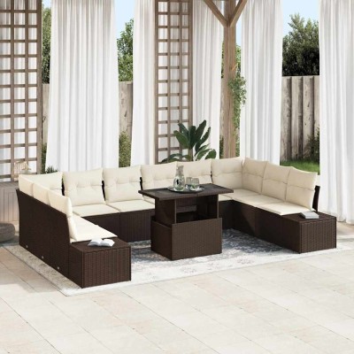 Conjunto de sofá de jardín 11 pcs Marrón Poliratán
