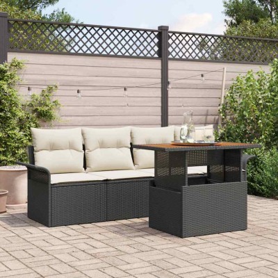 Conjunto de sofá de jardín 5 pcs Negro Poliratán