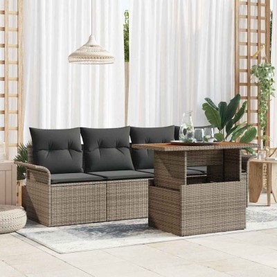 Conjunto de sofá de jardín 5 pcs Gris Poliratán