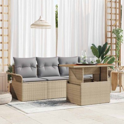 Conjunto de sofá de jardín 5 pcs Beige Poliratán