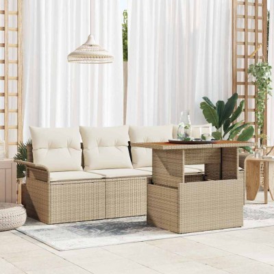 Conjunto de sofá de jardín 5 pcs Beige Poliratán