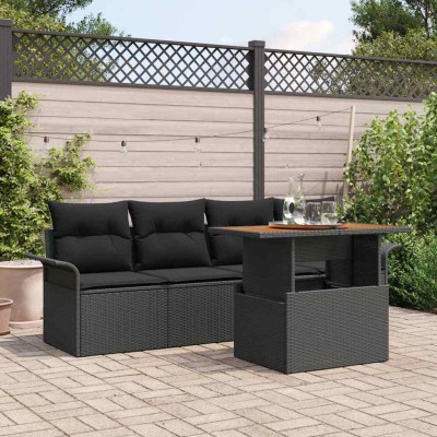 Conjunto de sofá de jardín 5 pcs Negro Poliratán