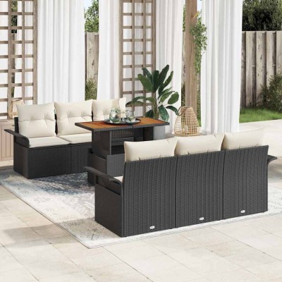 Conjunto de sofá de jardín 7 pcs Negro Poliratán