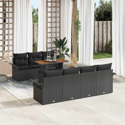 Conjunto de sofá de jardín 8 pcs Negro Poliratán