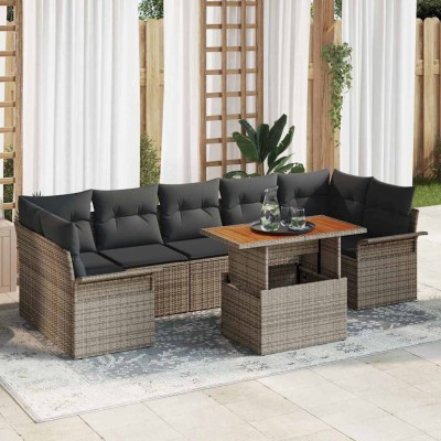 Conjunto de sofá de jardín 8 pcs Gris Poliratán