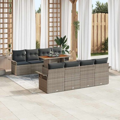 Conjunto de sofá de jardín 9 pcs Gris Poliratán