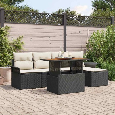 Conjunto de sofá de jardín 6 pcs Negro Poliratán