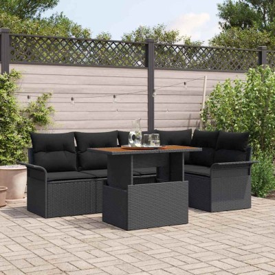 Conjunto de sofá de jardín 6 pcs Negro Poliratán