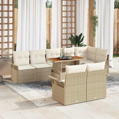 Conjunto de sofá de jardín 9 pcs Beige Poliratán