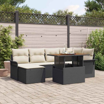 Conjunto de sofá de jardín 7 pcs Negro Poliratán