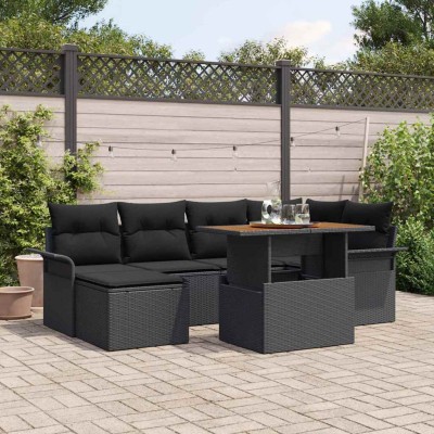 Conjunto de sofá de jardín 7 pcs Negro Poliratán