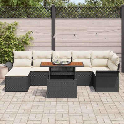 Conjunto de sofá de jardín 8 pcs Negro Poliratán